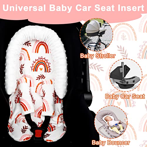 Infant Car Seat Head Support Rainbow Baby Carseat Head Support Cushion & Strap Covers for Newborns Ultra Soft Minky Dot Fabric Perfect for Baby Carseats, Strollers, Swing, and Bouncers
