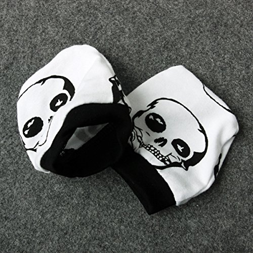 4pcs Newborn Baby Boys Girls Skull Romper+Pants+Hat+Mitten Halloween Outfit Set (0-6 Months, Black+White)