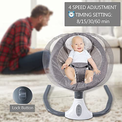 GYBest Baby Swings Rocker for Infants, Portable Baby Swing Bouncer with 5 Rocking Speed, 3 Seat Positions Adjustmentï¼10 Preset Cradle Songs for Baby Boy Girl(Grey)