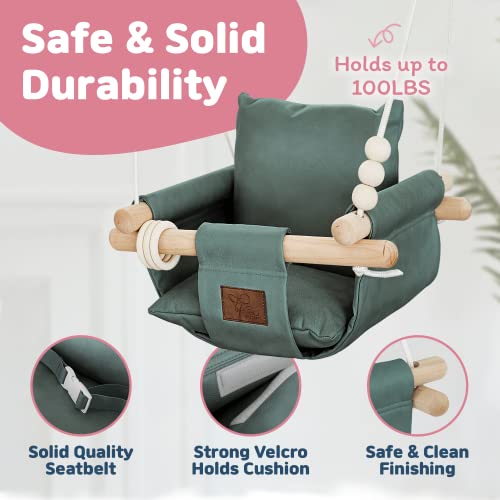 The Classy Swing Seat for Babyâs Fun Time & Growth - UV Resistant Technical Fabric for Indoor and Temporary Outdoor - Infant to Toddler - Seat with Velcro & Belt - Ceiling Hardware - Gift for Lover