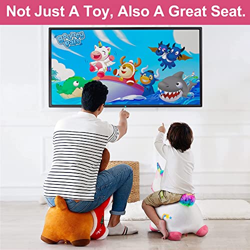 iPlay, iLearn Unicorn Bouncy Horse Plush, Outdoors n Indoors Ride On Hopping Animal Toys, Inflatable Hopper, Unique Activity Riding Gifts for 18 Months, 2, 3, 4, Year Olds Kids Toddlers Girl ?W/ Pump?