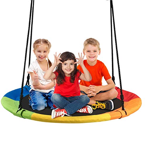 Costzon 40" Waterproof Saucer Tree Swing Set, Indoor Outdoor Round Swing Colorful Rainbow- Adjustable Hanging Ropes, Safe and Sturdy Swing for Children Tree Park Backyard (Multicolor)