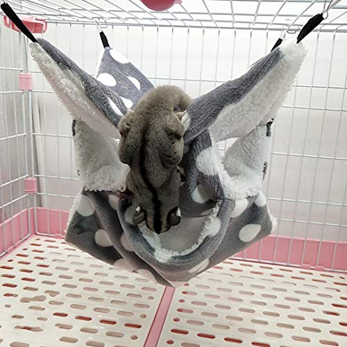 WOWOWMEOW Small Animal Cage Hanging Bunkbed Hammock Warm Fleece Bed for Sugar Glider Ferret Squirrel (Grey-Dots)