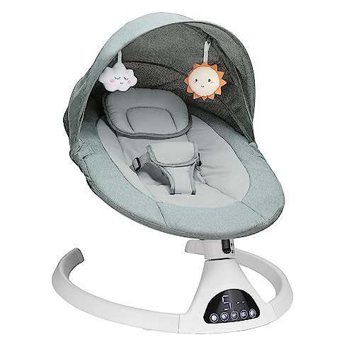 T TICCI Baby Swings for Infants, 5 Speed Bluetooth Baby Bouncer, Motorized Bluetooth Swing, Built-in 3 Timer Settings, Music Speaker, Remote Control, Gray, 0-6 Months (Gray)