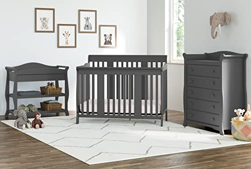 Storkcraft Tuscany 4-in-1 Convertible Crib, Gray Easily Converts to Toddler Bed, Day Bed or Full Bed, 3 Position Adjustable Height Mattress