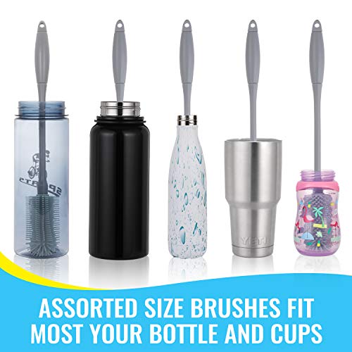 14 Silicone Bottle Brush - Cleaning Set for Sports Water Bottle, Baby Bottles, Tumbler, Drinking Glasses, Vase, Bottle Cleaner Compatible with Thermos Hydro Flask Contigo S'well Simple Modern, etc.