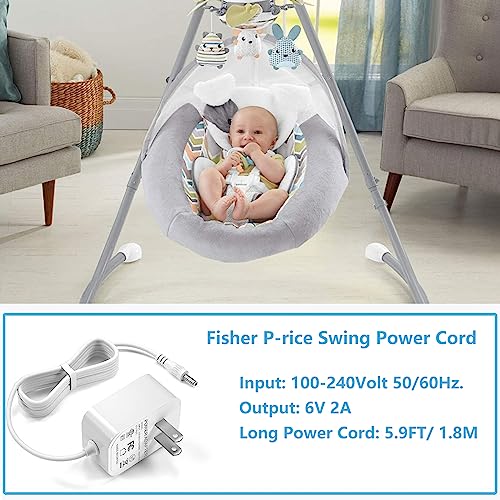6V AC Adapter Baby Swing Charger for Fisher Price Cradle Swing/Rainforest Cradle /Butterfly Ocean Wonders (Don't fit w/Rock & Play or Smart Connect Soother); Replacement Fisher Price Swing Power Cord