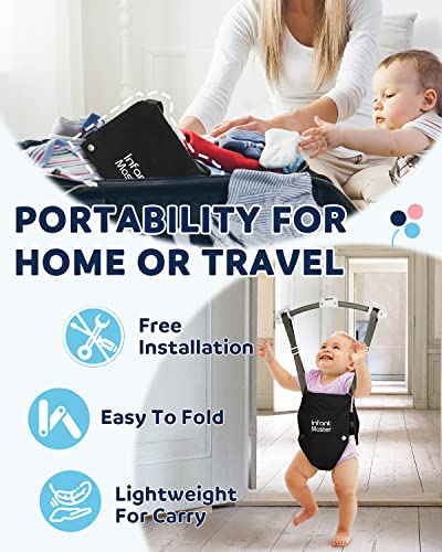 Infant Master Baby Doorway Jumpers, Sturdy Johnny Jumper Adjustable 10.8"-23.6" Strap, Soft Baby Johnny Bouncer w/ Seat Bag, Protable Doorway Jumper and Boucer for Baby, Ideal Gift for Infant