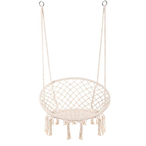 E EVERKING Hammock Chair Macrame Swing, Hanging Cotton Rope Macrame Hammock Swing Chair for Indoor, Outdoor Home, Patio, Porch, Deck, Yard, Garden, Max Weight: 260 Pounds (Beige)