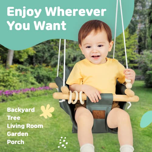 The Classy Swing Seat for Babyâs Fun Time & Growth - UV Resistant Technical Fabric for Indoor and Temporary Outdoor - Infant to Toddler - Seat with Velcro & Belt - Ceiling Hardware - Gift for Lover