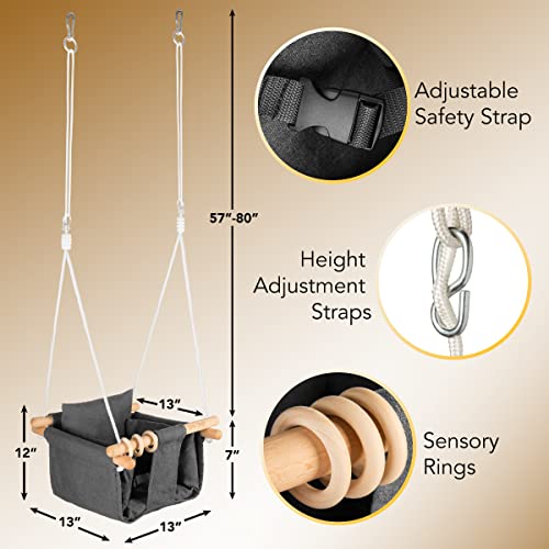 Canvas Hanging Baby Swing - Easy Hang Toddler Swing - Comfortable Indoor Baby Swing for Your Littles - Best Canvas Baby Swings for Infants to Toddler - Canvas Baby Swing