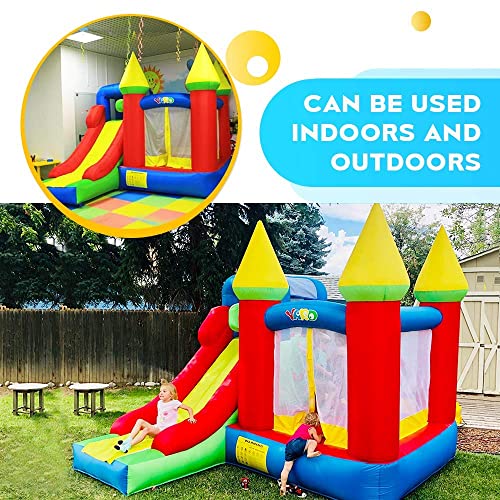 YARD Bounce House with Slide 0.4mm Vinyl Extra Thick Bouncing Floor Indoor Outdoor Inflatable Jump Castle for Kids w/Heavy Duty Blower