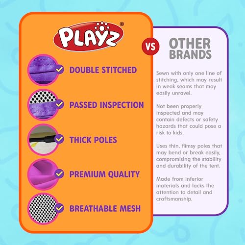 Playz 5-Piece Kids Pop up Play Tent Crawl Tunnel and Ball Pit with Basketball Hoop Playhouse for Boys, Girls, Babies, and Toddlers (Purple, Orange, Yellow, Red, Blue)