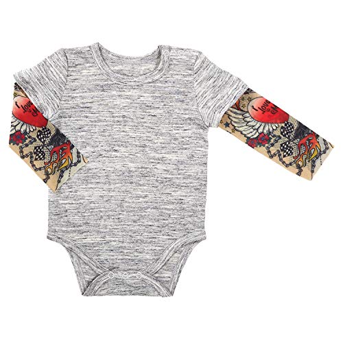 Stephan Baby Snapshirt-Style Diaper Cover with Tattoo Sleeves, Gray, 6-12 Months