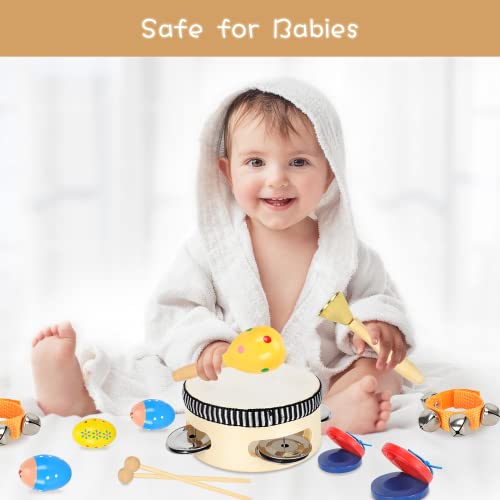 Toddler Musical Instruments Ehome 15 Types 22pcs Wooden Percussion Instruments Toy for Kids Preschool Educational, Musical Toys Set for Boys and Girls with Storage Bag