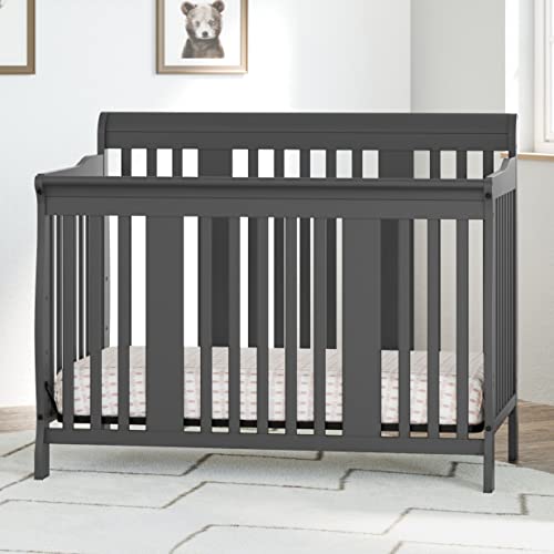 Storkcraft Tuscany 4-in-1 Convertible Crib, Gray Easily Converts to Toddler Bed, Day Bed or Full Bed, 3 Position Adjustable Height Mattress