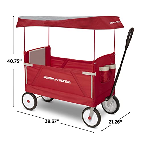 Radio Flyer 3-In-1 Ez Folding Wagon with Canopy For Kids & Cargo, Red