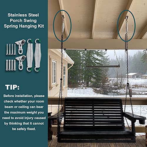2 Pack Stainless Steel Porch Swing Spring Hanging Kit, Heavy Duty Spring Hangers for Porch Swing Load 1000 lb, can 360 Rotating, Used for Hammocks, Swing Chair, Porch Swing, Sandbags, Yoga, etc.