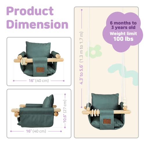 The Classy Swing Seat for Babyâs Fun Time & Growth - UV Resistant Technical Fabric for Indoor and Temporary Outdoor - Infant to Toddler - Seat with Velcro & Belt - Ceiling Hardware - Gift for Lover