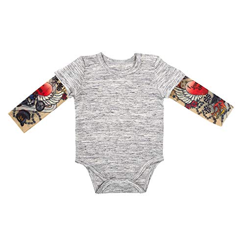 Stephan Baby Snapshirt-Style Diaper Cover with Tattoo Sleeves, Gray, 6-12 Months