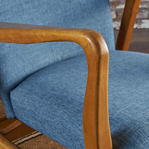Christopher Knight Home Callum Mid-Century Fabric Rocker, Muted Blue / Light Walnut