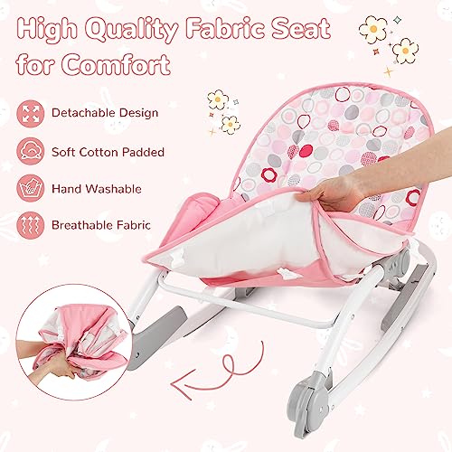 BABY JOY Baby Bouncers for Infants, 2 in 1 Foldable Toddler Bouncy Seat w/Rocker & Stationary Modes, 3-Position Adjustable Backrest, Removable Toy Bar, Portable Bouncer for Babies 0-6 Months (Pink)
