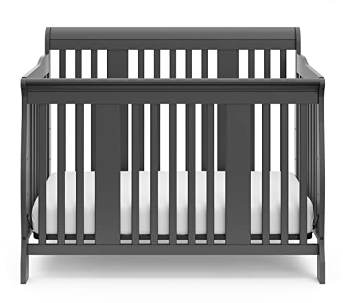 Storkcraft Tuscany 4-in-1 Convertible Crib, Gray Easily Converts to Toddler Bed, Day Bed or Full Bed, 3 Position Adjustable Height Mattress