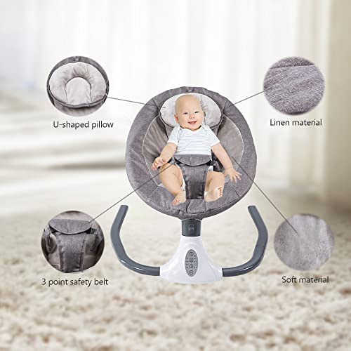 GYBest Baby Swings Rocker for Infants, Portable Baby Swing Bouncer with 5 Rocking Speed, 3 Seat Positions Adjustmentï¼10 Preset Cradle Songs for Baby Boy Girl(Grey)