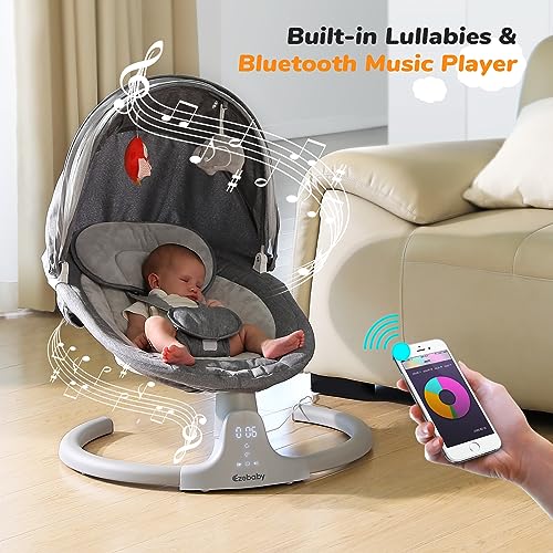Ezebaby Baby Swings for Infants, Portable Baby Swing for Newborn, with Remote Control, 5 Swing Amplitudes, 3 Seat Positions, 5 Point Harness Belt, Preset Lullabies - Infant Swing for Baby 0-6 Month