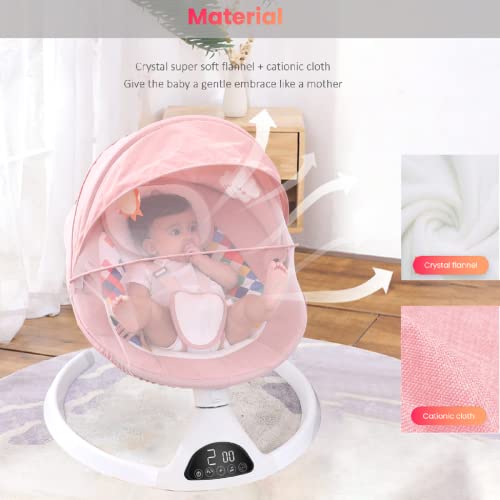 Addweet Baby Swings for Infants, Portable Bluetooth Enabled Baby Rocker with 5 Natural Swing Ranges & 10 Preset Sleep Music, Auto-Sensing Start-Stop System, Remote Control Newborn Swing (Pink)