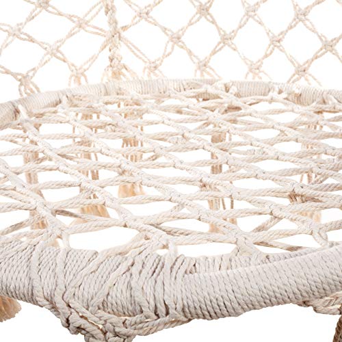 Caromy Hammock Chair Macrame Swing, Hanging Lounge Mesh Chair Durable Cotton Rope Swing for Bedroom, Patio, Garden, Deck, Yard, Max Capacity 265 Lbs (Beige)