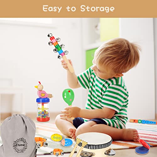 Toddler Musical Instruments Ehome 15 Types 22pcs Wooden Percussion Instruments Toy for Kids Preschool Educational, Musical Toys Set for Boys and Girls with Storage Bag