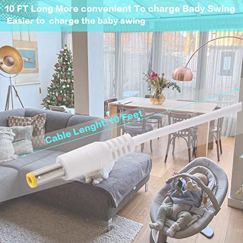 CSDWELL 10 Feet Baby Swing Power Cord,6V AC Adapter Replacement for Ingenuity/Fisher Price Swing,3 Meters Charger Cable