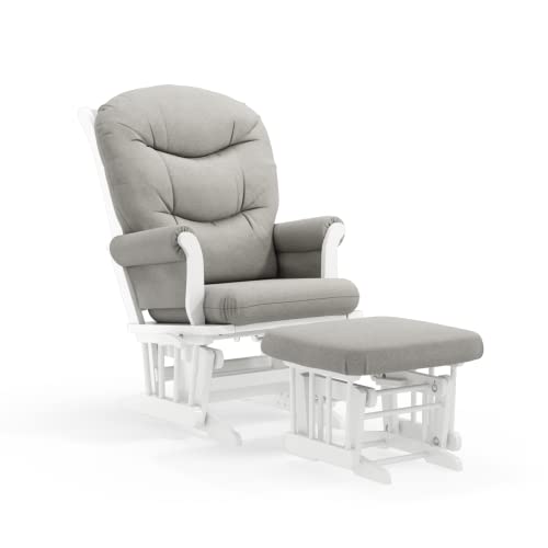 Dutailier Adèle Glider Chair and Ottoman Set with Multi-Position Lock (White/Light Grey)
