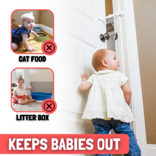 Door Buddy Child Proof Door Lock with Adjustable Strap. No Need for Baby Gate with Pet Door. Baby Proof Door to Litter Box Room. Cats Enter Easily. Installs in Seconds and is Simple to Use. (Caramel)