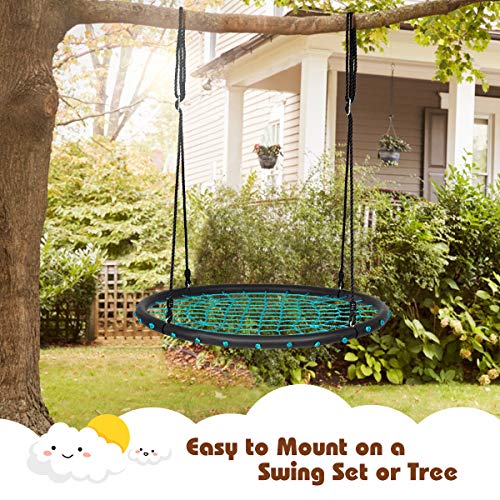 Costzon 40'' Spider Web Tree Swing Set, Kids Outdoor Round Net Swing Platform Rope Swing with Adjustable Hanging Ropes and Durable Steel Frame, Great for Park Backyard (40'', Web Swing, Green)