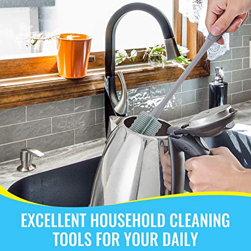 14 Silicone Bottle Brush - Cleaning Set for Sports Water Bottle, Baby Bottles, Tumbler, Drinking Glasses, Vase, Bottle Cleaner Compatible with Thermos Hydro Flask Contigo S'well Simple Modern, etc.