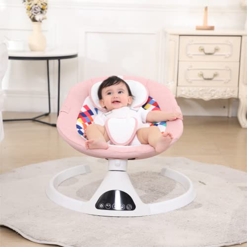 Addweet Baby Swings for Infants, Portable Bluetooth Enabled Baby Rocker with 5 Natural Swing Ranges & 10 Preset Sleep Music, Auto-Sensing Start-Stop System, Remote Control Newborn Swing (Pink)