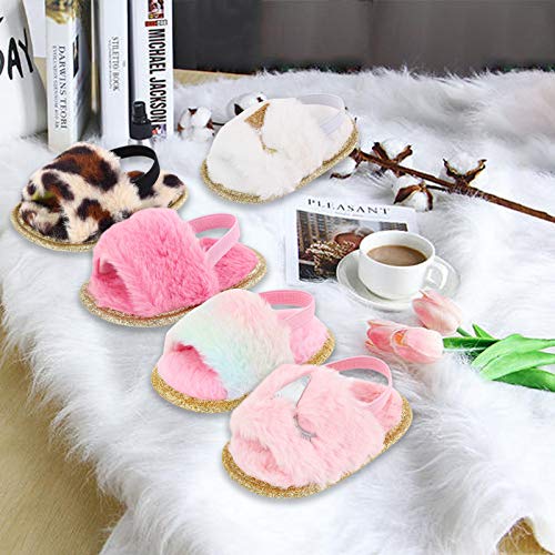 Yinbwol Infant Baby Girls Sandals Elastic Back Strap Flats Slippers Soft Toddles Princess Shoes Faux Fur Slides Shoes First Walker House Shoes (White Unicorn+Pink Unicorn, 3_Months)