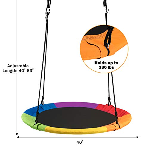 Costzon 40" Waterproof Saucer Tree Swing Set, Indoor Outdoor Round Swing Colorful Rainbow- Adjustable Hanging Ropes, Safe and Sturdy Swing for Children Tree Park Backyard (Multicolor)