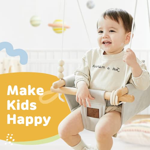 The Classy Swing Seat for Babyâs Fun Time & Growth - UV Resistant Technical Fabric for Indoor and Temporary Outdoor - Infant to Toddler - Seat with Velcro & Belt - Ceiling Hardware - Gift for Lover