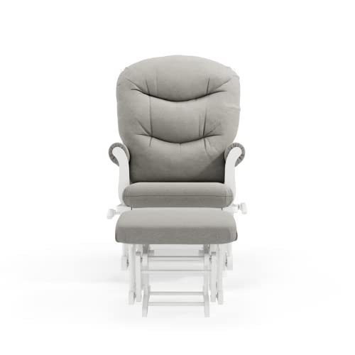 Dutailier Adèle Glider Chair and Ottoman Set with Multi-Position Lock (White/Light Grey)
