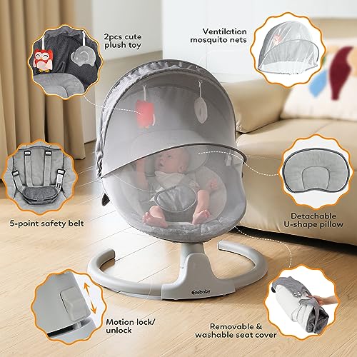 Ezebaby Baby Swings for Infants, Portable Baby Swing for Newborn, with Remote Control, 5 Swing Amplitudes, 3 Seat Positions, 5 Point Harness Belt, Preset Lullabies - Infant Swing for Baby 0-6 Month
