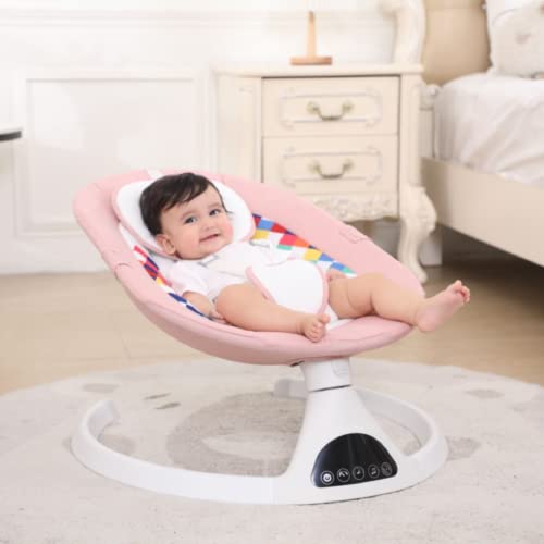 Addweet Baby Swings for Infants, Portable Bluetooth Enabled Baby Rocker with 5 Natural Swing Ranges & 10 Preset Sleep Music, Auto-Sensing Start-Stop System, Remote Control Newborn Swing (Pink)