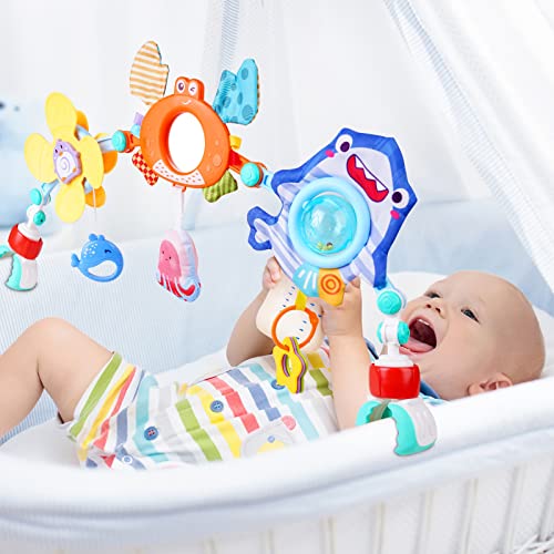 VZZNN Baby Stroller Arch Toy, Baby Crib Mobile Animal Toys, Foldable Travel Car Seat Toy Activity Arch for Bouncers Pram, Bassinet Toys for Babies Boys Girls