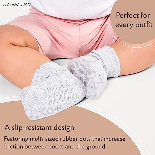 CozyWay Non Slip Toddler Socks Grips Baby Girls Boys 6&12 Pack Anti Skid Ankle Socks Infant Kids