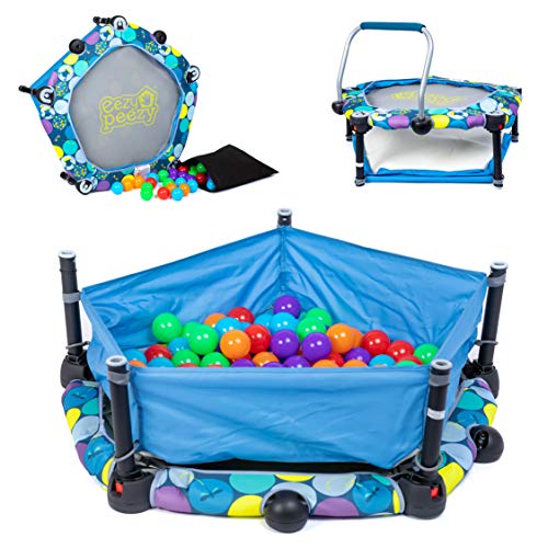 Eezy Peezy 3 in 1 Folding Ball Pit & Bouncer - Ball Pit Tent & Trampoline with Handle - Ages 10 Months to 5 Years