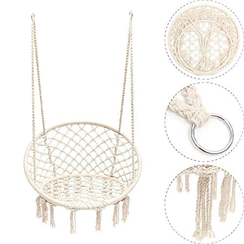 E EVERKING Hammock Chair Macrame Swing, Hanging Cotton Rope Macrame Hammock Swing Chair for Indoor, Outdoor Home, Patio, Porch, Deck, Yard, Garden, Max Weight: 260 Pounds (Beige)