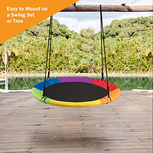 Costzon 40" Waterproof Saucer Tree Swing Set, Indoor Outdoor Round Swing Colorful Rainbow- Adjustable Hanging Ropes, Safe and Sturdy Swing for Children Tree Park Backyard (Multicolor)