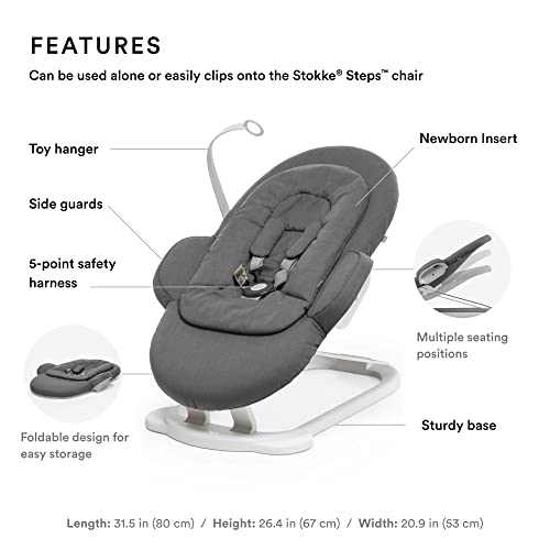 Stokke Steps Bouncer, Deep Grey - Allows Independent Bouncing & Provides Soft Cradling Motion - Use Alone or with Stokke Steps Chair - Certified by JPMA